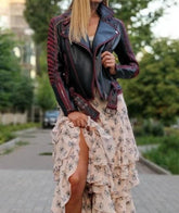 Dripping Red Motorcycle Double Breasted High Quality Real Leather Jacket for Women - MNCLeather